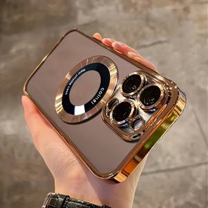 TEMU 휴대폰 케이스 - 아이폰 17, 16, 15, 14, 13, 12, 11 Pro Max, 14 Plus, 17 Air 시리즈에 적합한 전기 도금 자석 확대경. 충격 방지 투명 전기 도금 휴대폰 케이스로, 무선 충전을 지원하며 L 기능이 있습니다.
