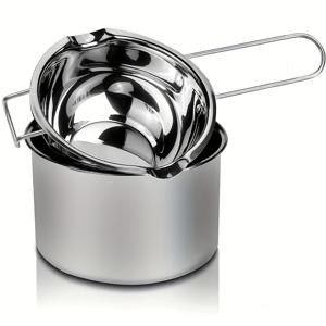 TEMU 2개 스테인리스 스틸 초콜릿 멜팅 포트, 버터 및 치즈 멜팅 볼, 듀얼 노즐 내열 핸들, 초콜릿, 사탕 및 양초를 녹이는 데 사용되는 이중 포트 스테인리스 스틸 포트, 물로 가열하고 왁스 포트로 구우기