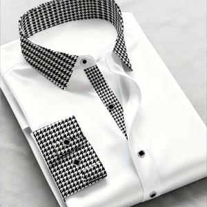 TEMU 남성용 싱글피스 셔츠 / 남성 의상 / 남성 의류 / 봄/가을 남성 격자무늬 셔츠, 통기성 긴팔 셔츠, 남성 캐주얼 슬림핏 상의 셔츠