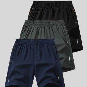 TEMU 남성용 여름 캐주얼 반바지 3개 세트 - 신축성 있는 끈 조절 허리, 가벼운 통기성 원단, 수영/서핑/해변 및 야외 활동용 루즈핏 포켓 포함 (블랙/네이비/다크 그레이)