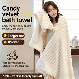 TEMU 코랄 플리스 목욕 타월 | 두꺼운 속건성 고흡수 커플 스타일 비치 타월 140 X 70Cm, 가정 욕실 겸용, 랜덤 스타일