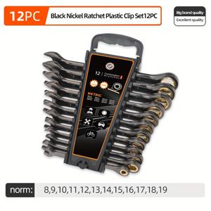 12/4개 블랙 니켈 고정 헤드 라쳇 72T 렌치 세트 크롬 바나듐 스틸 용접 플라스틱 프레임 8-19mm 렌치 하드웨어 공구 수공구 수리 도구 DIY 필수 공구