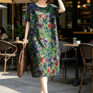 Plus Size, Spring/Summer Loose-'s Elegant Floral Print Dress for Vacation, Daily Wear, Beach, Festivals, and Travel, Loose Dress Cover-Up