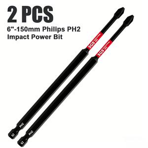 TEMU 2/4/6개입 산업용 S2 스틸 PH2 확장형 십자 임팩트 비트 6인치 150mm 자석 드라이버 비트 고경도 회전 방지 전동 드릴 드라이버 추가품 목공/자동차 수리/장식 범용