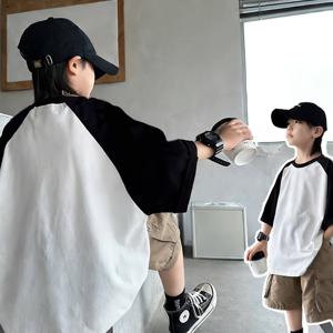 TEMU 2025년 신상 남아용 라글런 소매 반팔 티셔츠