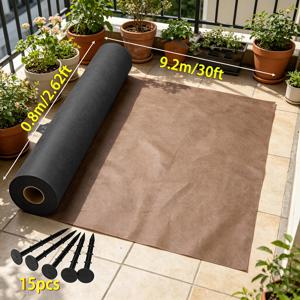 TEMU 헤비 듀티 60G/M² 부직포 잡초 방지 시트, 갈색-검은색 UV 및 찢김 방지 잡초 차단, 흙 방지 접지재 (정원, 파티오, 마당, 조약돌 화분 및 채소밭용), 스테이플 15개 포함 1개