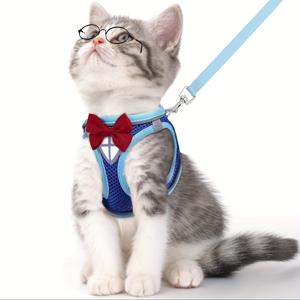 TEMU 고양이 하네스와 가슴줄 세트, 반사 스트립이 있는 부드럽고 통기성 좋은 조끼, 탈출 방지 아기 고양이 하네스, 산책 및 여행용으로 적합