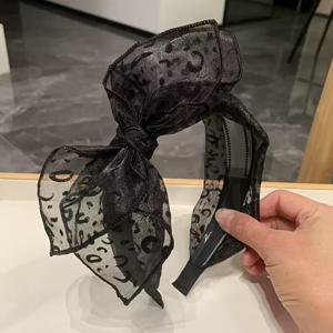 TEMU 여성용 미끄럼 방지 머리띠, 프랑스 프린트 디자인, 레트로 한국 스타일, 넓은 메시, 머리 장식용 리본 장식