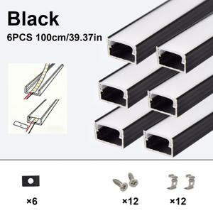 TEMU 6개입 1.65ft/3.3ft 선형 LED 매립형 트랙 조명기구, 디퓨저 커버 포함 알루미늄 채널 조명, U자형 바 채널 시스템, 은색 또는 검정색, 배선 불필요