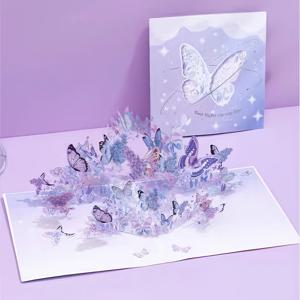 TEMU 3D 스테레오 보라색 몽환적인 나비 인사말 카드, PVC 재질로 제작된 날아다니는 나비가 특징입니다. 사랑하는 부모님, 친구, 동료, 반 친구, 선생님, 학생 및 기타 사람들에게 선물할 수 있습니다.