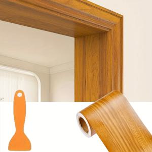 TEMU 1 15Cm X 5M 자가 점착 우드 그레인 수선 테이프 벽지 스티커 (문틀 가장자리 스티커용), 나무 문 커버, 손상 가리기 및 장식용, 창틀, 책상, 캐비닛, 옷장용 탈착식 벽지