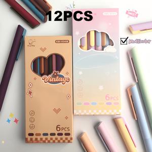 TEMU 12개 세트 빈티지 도파민 컬러 클릭 젤 펜, 0.5mm 속건성, 저널링, 드로잉, 필기용