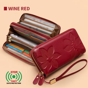 일급 소가죽 신용카드 지갑, 8개 카드 슬롯, RFID 방지 및 이중 지퍼