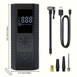 TEMU 휴대용 타이어 공기 주입기 에어 컴프레서, 150 PSI 자동차 타이어 펌프, 타이어 공기압 게이지, LED 포함, 3배 빠른 원터치 스마트 무선 타이어 펌프, 자동차, , 자전거, 공구류 등에 적합