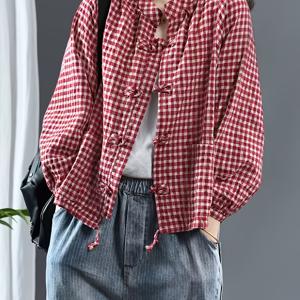 TEMU 패션 체크무늬 버튼셔츠