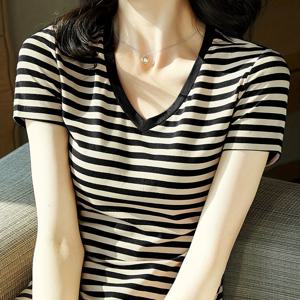 TEMU 세로 V넥 반팔 티셔츠 여성 여름 핏 스타일 간편 기본 스타일 오피스 캐주얼 데일리 편안한 상의