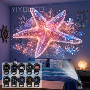 TEMU 10가지 패턴 바다 해양 생물 USB 프로젝션 조명, 고래 거북이 LED 분위기 램프, 침실, 게임 룸 및 차량 내부 장식을 위한 휴대용 USB 가젯, 완벽한 선물
