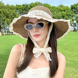 TEMU 피셔맨햇, 2가지 스타일 선택 가능, 여성용 선햇, 새로운 여름 패션 밀짚모자, 여성용 아웃도어 모자, 레이스 트림 썬햇, 턱끈 스타일 및 색상은 랜덤