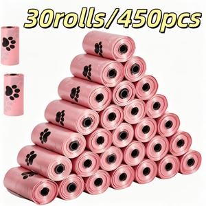 TEMU 30롤/450개입 두꺼운 누출 방지 애완 동물 쓰레기 봉투, 두꺼운 누출 방지 애완 동물 쓰레기 봉투, 세척이 용이한 폴리에틸렌 소재, 귀여운 발자국 패턴, 강아지 및 고양이에게 적합 - 디스펜서와 호환 가능