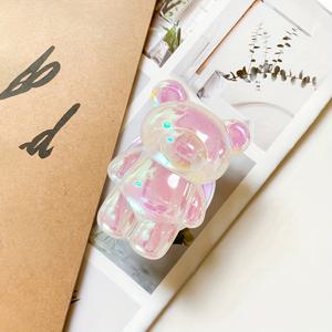 TEMU 1개 리틀 베어 휴대폰 스탠드 레이저 플래시 파우더 3D 귀여운 단색 데스크탑 게으른 휴대폰 스탠드
