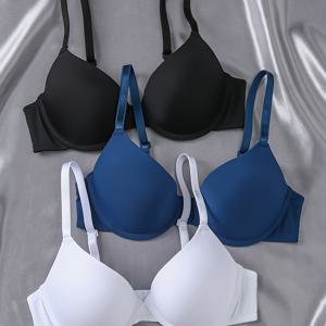 TEMU 글로시 란제리 여성용 푸쉬업 브라 이지 3pcs 세트