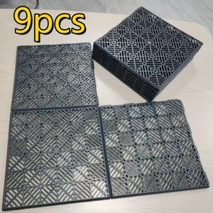 TEMU 9개 야외용 인터로킹 플라스틱 바닥 그레이팅 매트 - 내구성 있는 PVC 그리드 디자인, 정원, 파티오, 수영장 옆길, 차도 및 배수용 간편한 클릭식 설치, 미끄럼 방지 표면, 스텝핑 스톤 룩, 현대적 조경, 날씨에 강한 재질, 정원 디자이너를 위한 패치