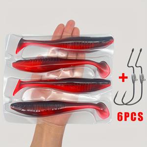 TEMU 6개 초대형 소프트 베이트 14cm/18.5g 스윙 테일 T테일 TPE 인조 미끼 로드 서브 루어 낚시 장비 담수 바닷물 적용 가능 루어 스톤 그루퍼 루어 바닷복 루어 4개 인조 미끼와 2개 스위블 훅 총 6개 세트
