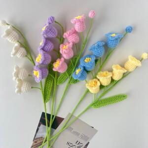 크로셰꽃다발 1개 수제 인조 백합 완제품 웨딩 신부 부케 분재 파티 DIY 선물 상자