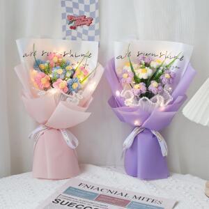 크로셰꽃다발 장식용 손뜨개 꽃다발 코바늘 졸업 선물 퍼프 데코 발광