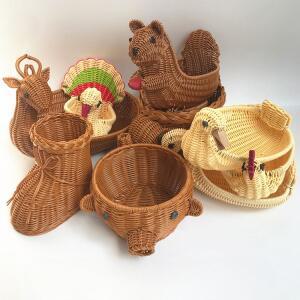 모조 동물 보관 대나무 바구니 덩굴 가정 장식 과일 직조