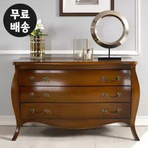 프렌 원목 서랍장 엔틱 와이드 체스트 3단(브라운)