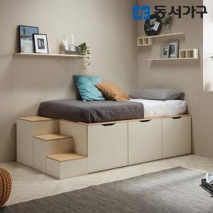 [동서가구]이미지 SS 멀티수납 평상형 침대+3단 수납계단+SS/본넬매트 DF640992
