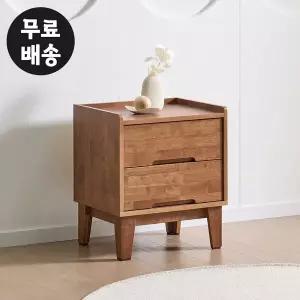 [벤티스가구]로덴 고무나무 원목 협탁 2단 서랍장 미니 서랍장 침대옆 선반 수납장(500/월넛)