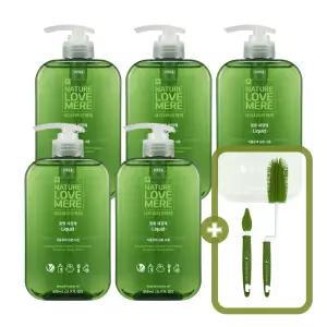 네이쳐러브메레 젖병세정제 액상형 용기 650ml 3개 + 2개 [GIFT] 실리콘 젖병솔 2종 세트(네이쳐그린)