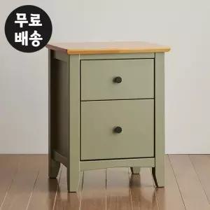 앤 고무나무 원목 2단 서랍장 침대 협탁 민트그레이