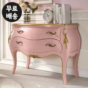 소냐 원목 서랍장 엔틱 체스트 2단 안방 거실(핑크)