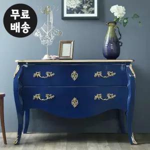 차드 원목 서랍장 엔틱 2단 와이드 체스트 거실(블루)