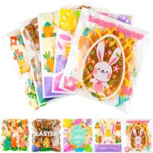 100PCS 부활절 셀프 씰링 쿠키 가방 - 캔디 구디 선물 포장을 위한 해피 토끼 디자인의 4x4인치 투명
