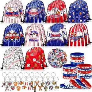 Grneric 110pcs 야구 파티 추천 열쇠고리가 달린 구디백 테마 생일 실리콘 팔찌 스티커 선물 가방 용품