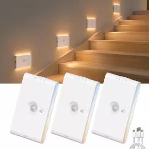 UNUSROOM 충전식 계단 조명 실내 모션 센서 1200mAh 배터리가 장착된 3팩 무선 야간 디밍 가능한 3색 온도