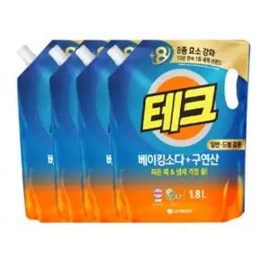 테크 베이킹소다+구연산 액체세제 일반/드럼 겸용 1.8L 4개