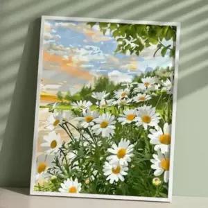데이지꽃밭 유화그림 캔버스페인팅 50cm 인테리어액자 거실액자