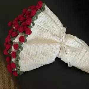 DIY 코바늘 꽃 담요 키트 트 프렌드를 위한 수제 선물 실 소재 장미 꽃다발 따뜻하고
