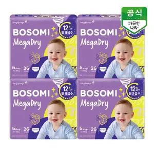 [보리보리/깨끗한나라]보솜이 메가드라이 팬티 기저귀 공용 특대형 26개입 x 4팩