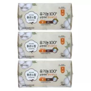 좋은느낌 팬티라이너 롱 36개 X 3 유기농 순면커버