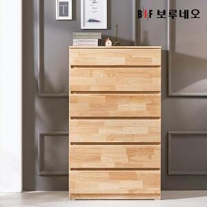 [보루네오하우스]앳홈 테드 러버 원목 800 6단 서랍장 (깊이400)