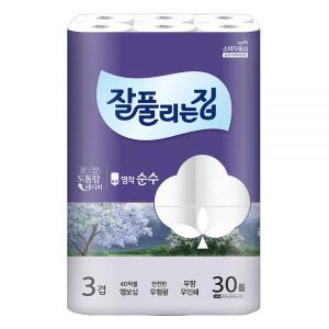 잘풀리는집 1+1 명작순수 3겹 화장지 30m 30롤 x 2팩