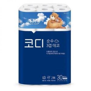코디 1+1+1 순수 3겹데코 화장지 30m 30롤 x 3팩