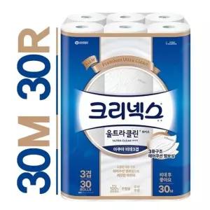 크리넥스 3겹 울트라클린 화이트 비데티슈 화장지 30m 30롤