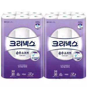 순수소프트 프리미엄 3겹화장지 30m 30롤 x 2팩 (크리넥스 순수소프트 화장지)